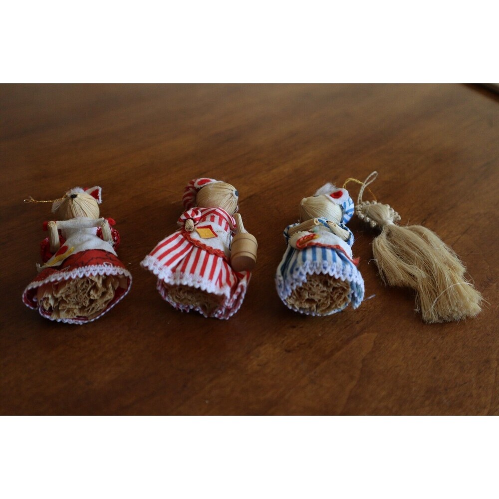 Lot 4 Corn Husk Christmas Ornaments Vintage Mouse Mice 4" Horsehair (?) Angel - Picture 9 of 13